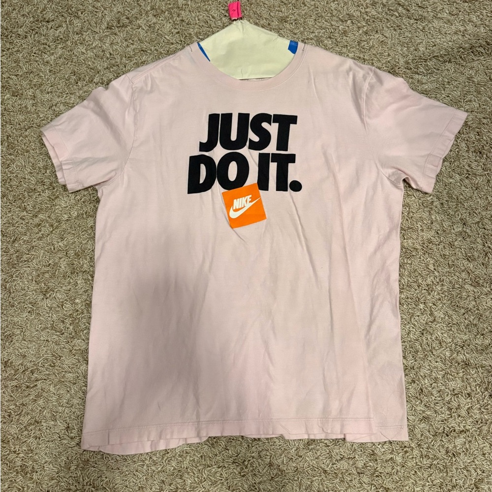 Nike Pink 'Just Do It.' Cotton Graphic Tee with Orange Logo